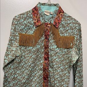Rockies Turquoise Paisley Fringe Button-Down Shirt